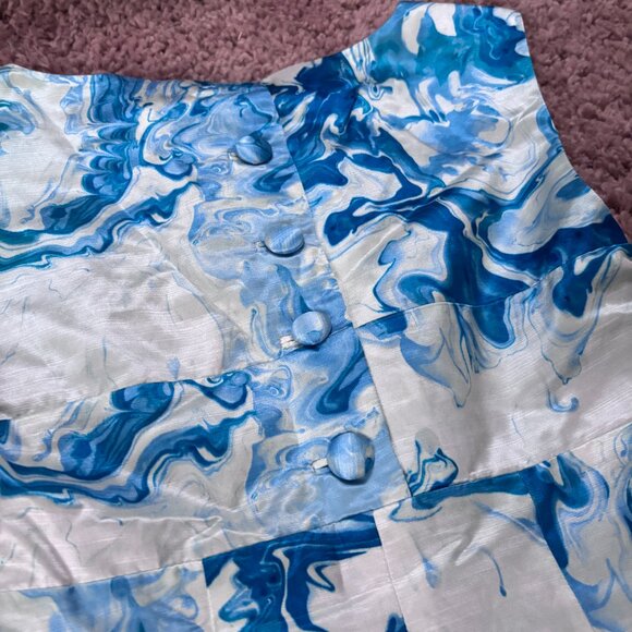 Maeve Anthropologie Marbled Waters Dress Blue White Sleeveless Silk Blend Size 0 - Picture 6 of 7